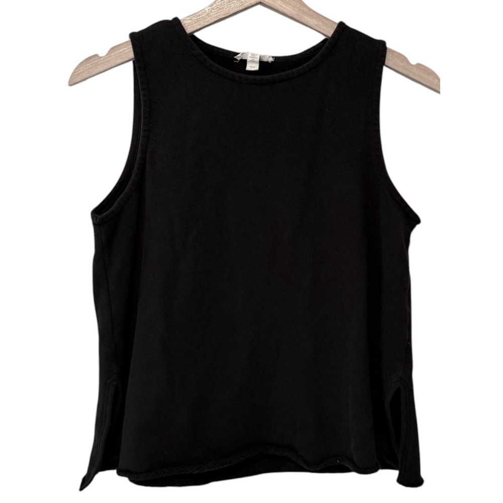 Eileen Fisher Tank Top Women Petite Sz S 100% Organic Cotton Black French Terry